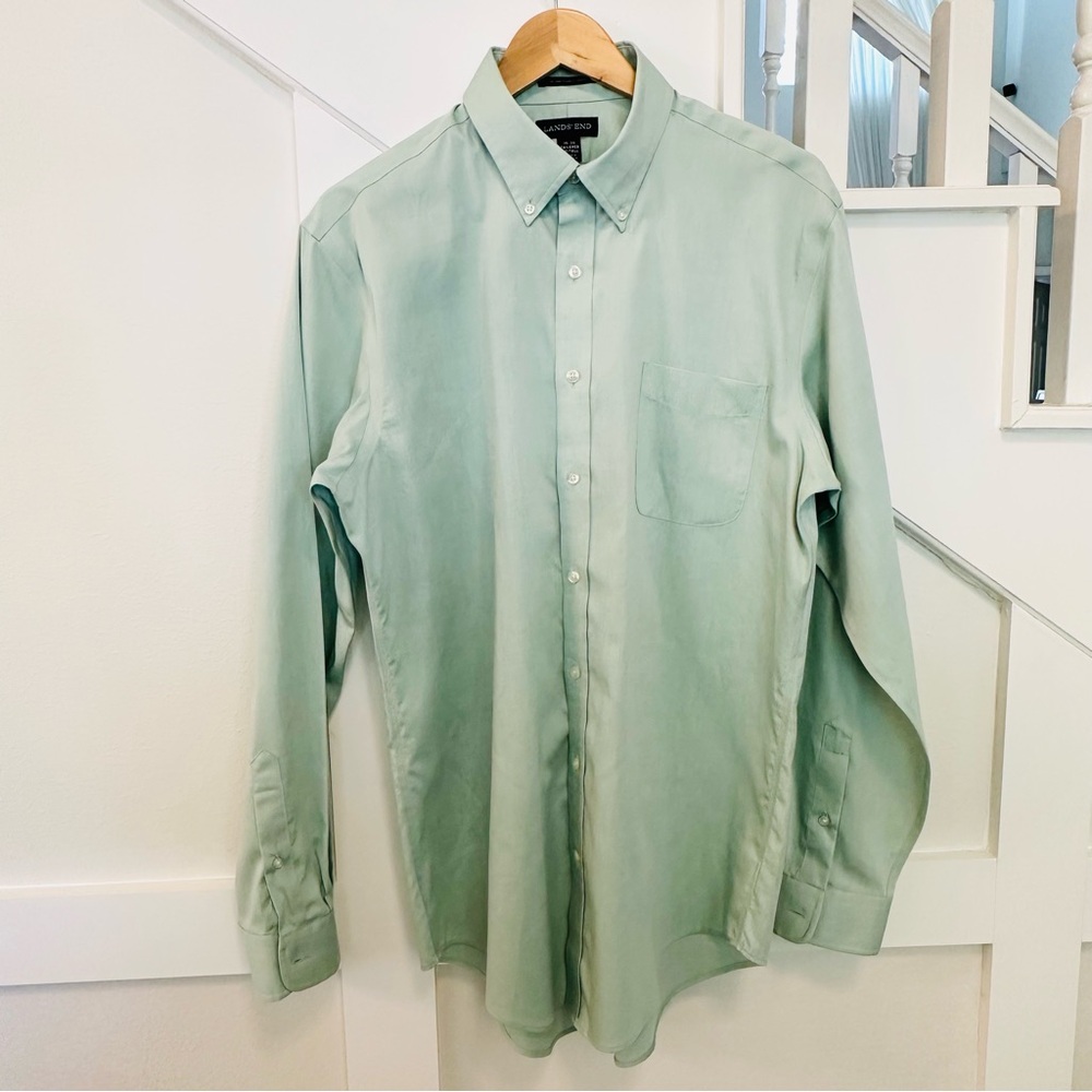 Lands' End Supima Pinpoint Oxford Green Tall Tailored Button-down Shirt 16-36